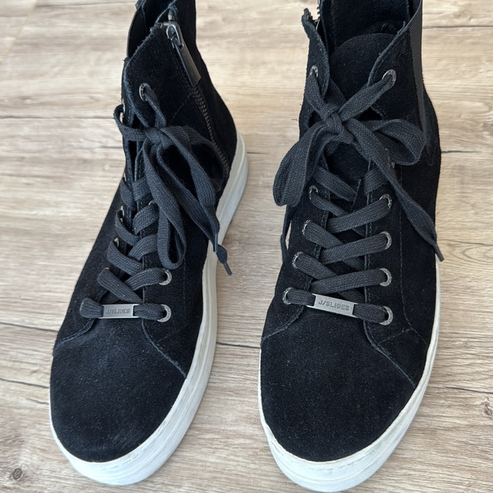 J/SLIDES Norris High Top Leather Platform Sneaker in Black - Picture 3 of 9